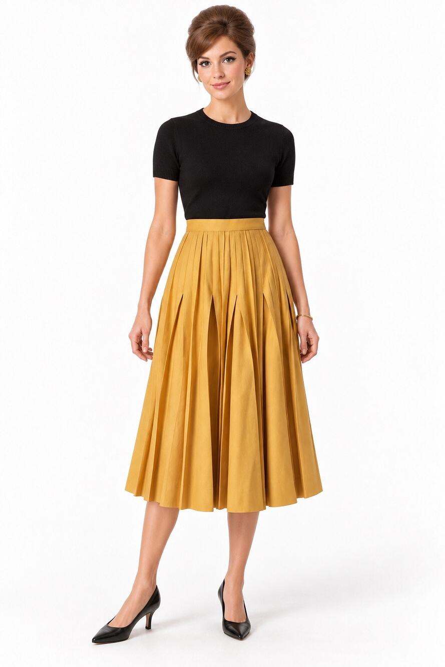 Vintage ‘60s Warner Bros. Studios Costume Dept. Golden Yellow Pleated Midi Skirt